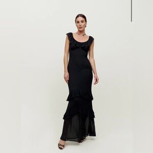 Reformation Black Ruffle Dress